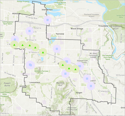 Quarter-mile buffers around potential development sites Quarter-mile buffers around potential development sites